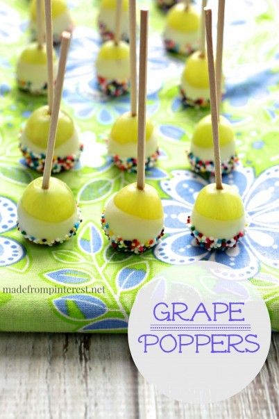 Chocolate dipped Grape Poppers are a fresh idea for the lunchbox, an afternoon snack or on a dessert table at your next party | Made From Pinterest