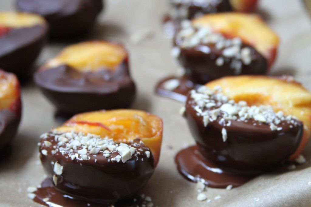 Peaches, dark chocolate and Coconut make a tasty trio and easy, healthy snack | Baker By Nature