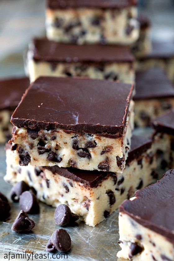 Easy no bake desserts: Chocolate Chip Cookie Dough Bars | A Family Feast