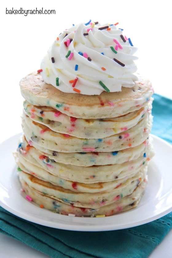Start the day with a bang with these Funfetti Cake Batter Pancakes | Baked By Rachel