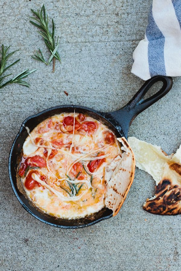 Best camping recipes: Campfire melted cheese dip with tomatoes and shallots | Craftsy