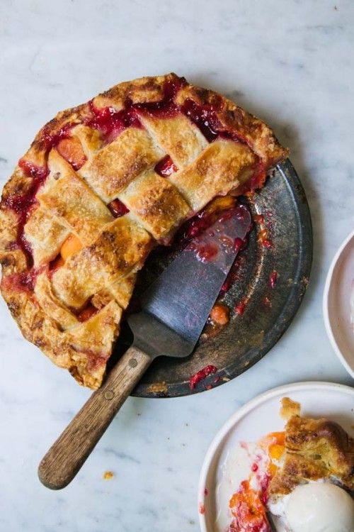 This Apricot Raspberry Pie recipe uses an unexpectedly delicious combination of summer fruit | Design Sponge