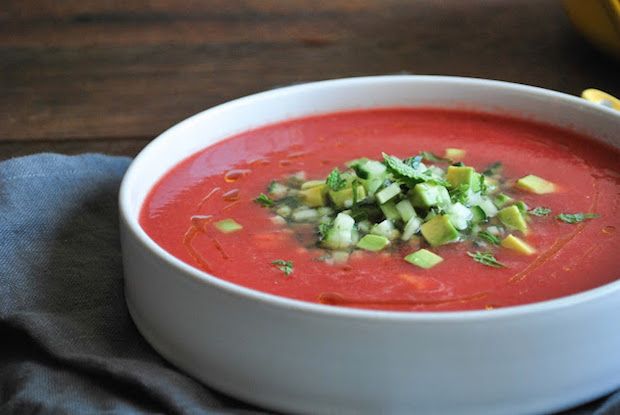 This Watermelon Gazpacho with Avocado Salsa is one of the best gazpacho recipes we've found. | Drum Beets