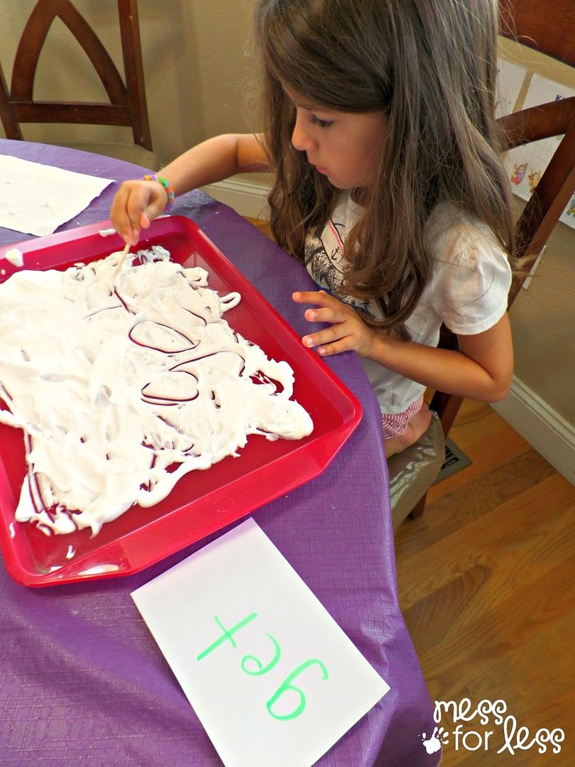 Educational activities for kids: Shaving cream letters from Mess for Less