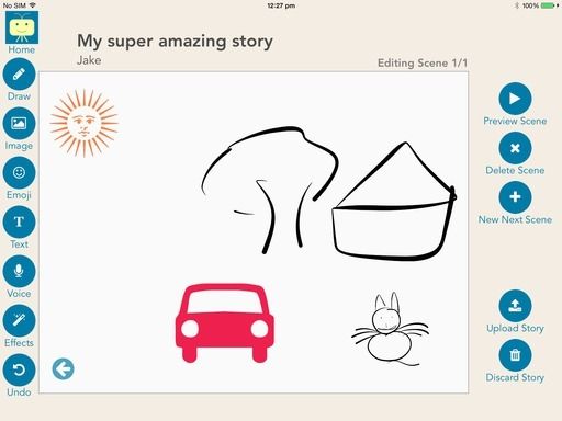 Makesto storytelling app creation screen