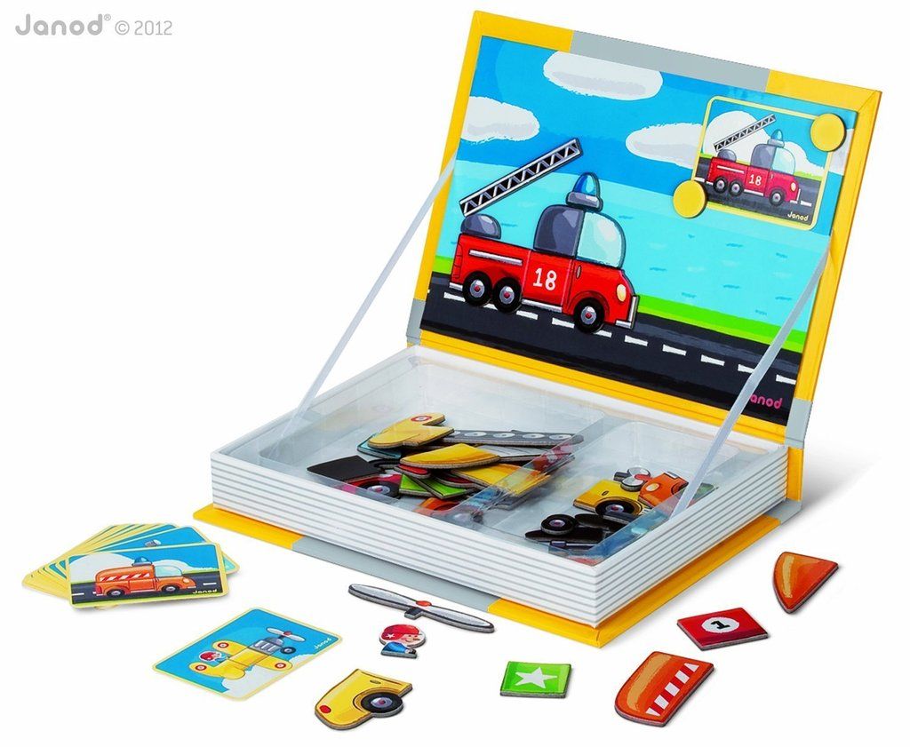 Screen-free car games for kids:: Magnetibook Vehicles magnet toy by Janod