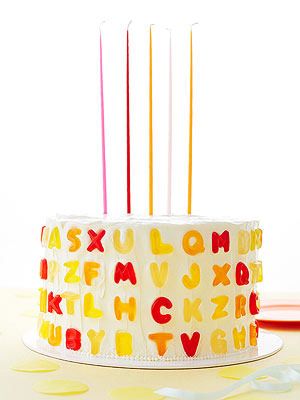 cake decorating ideas: cover the sides with gummy letters via Parents