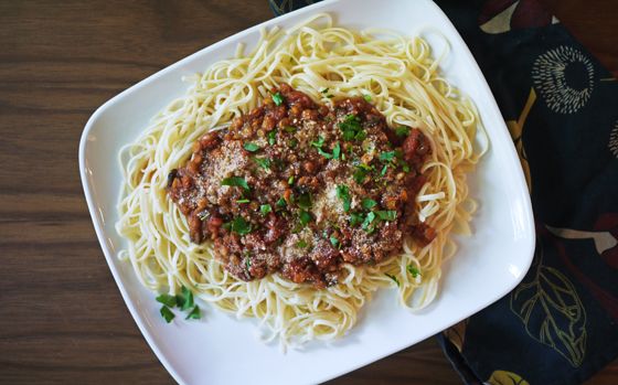 High-protein vegetarian recipes: Mushroom and Lentil Bolognese | One Hungry Mama