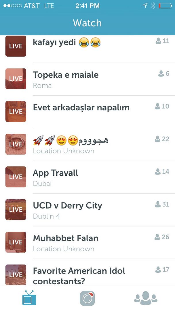 Periscope app home feed