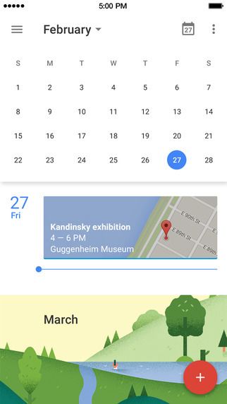 Google Calendar app for iPhone: Full month view