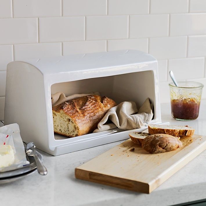 Countertop storage ideas: Ceramic and wood bread bin | Williams-Sonoma