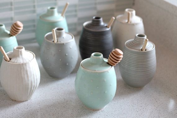 Countertop storage ideas: Stoneware Honey Pot | FringeandFettle on Etsy