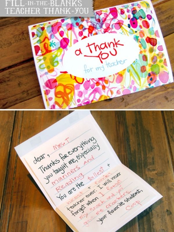 Printable fill-in-the-blank teacher thank you card: |  Lil Blue Boo