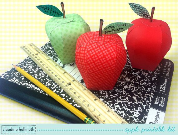 Apple printable gift boxes by Claudine Hellmuth are great teacher gifts.