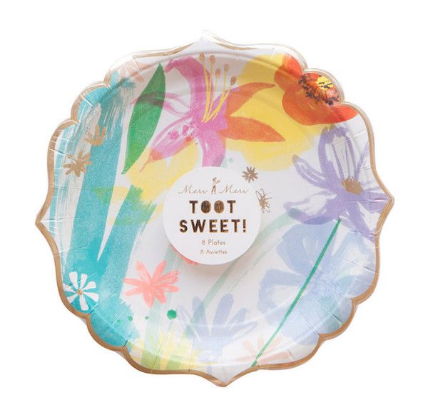 floral dinner plates at Oh Happy Day party store