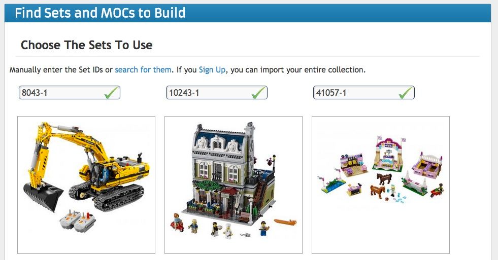 Rebrickable's search for finding new building projects with exisiting LEGO kits