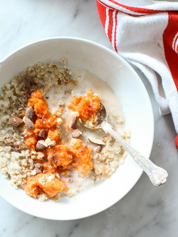 A perfect, warm fall breakfast: Maple and Brown Sugar Oatmeal with Sweet Potato | Foodie Crush