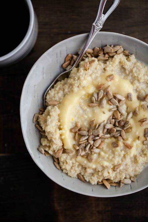 Start your day with a warm bowl of goodness: Millet Porridge with Lemon Curd and Sunflower Seeds | Naturally Ella