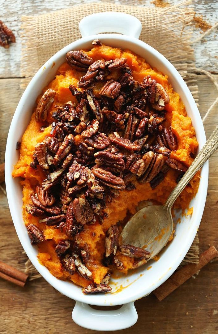 Butternut Pecan Sweet Potato Casserole makes a delicious vegan recipe for Thanksgiving | Minimalist Baker