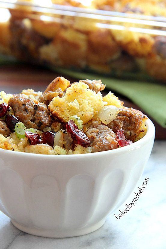 If you're looking for the best stuffing recipes for Thanksgiving, this Cornbread and Sausage Stuffing is perfect! | Baked by Rachel