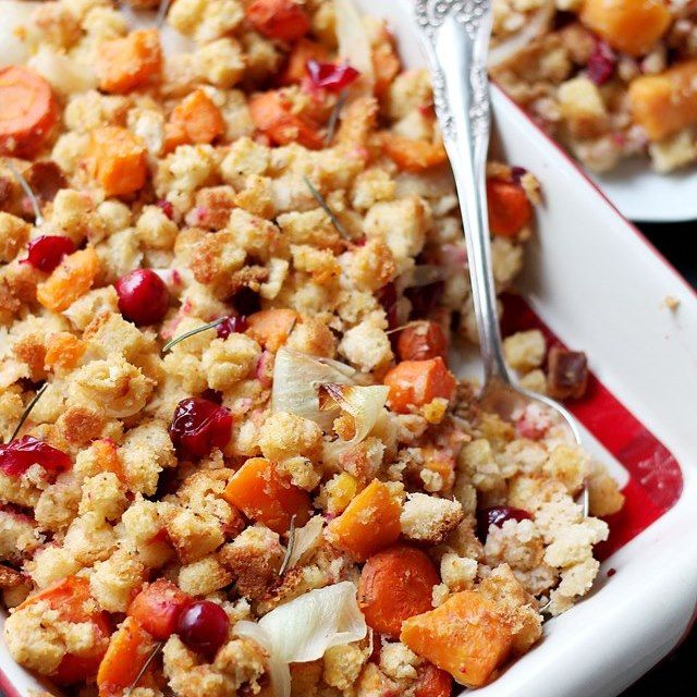 If you're looking for the best stuffing recipes for Thanksgiving, we've got a contender in this Sweet Potato Cranberry Stuffing | Diethood 