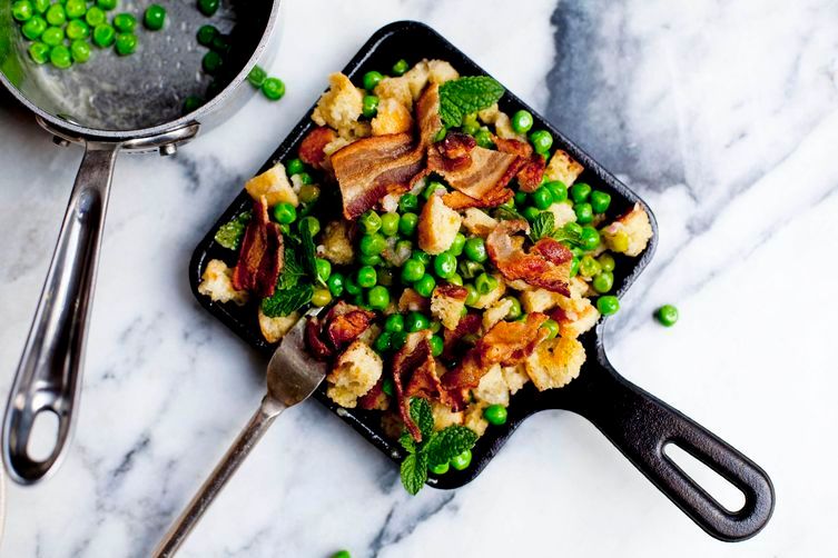 The ultimate side dish recipe made with frozen vegetables: Pea and Bacon Panzanella | Food52