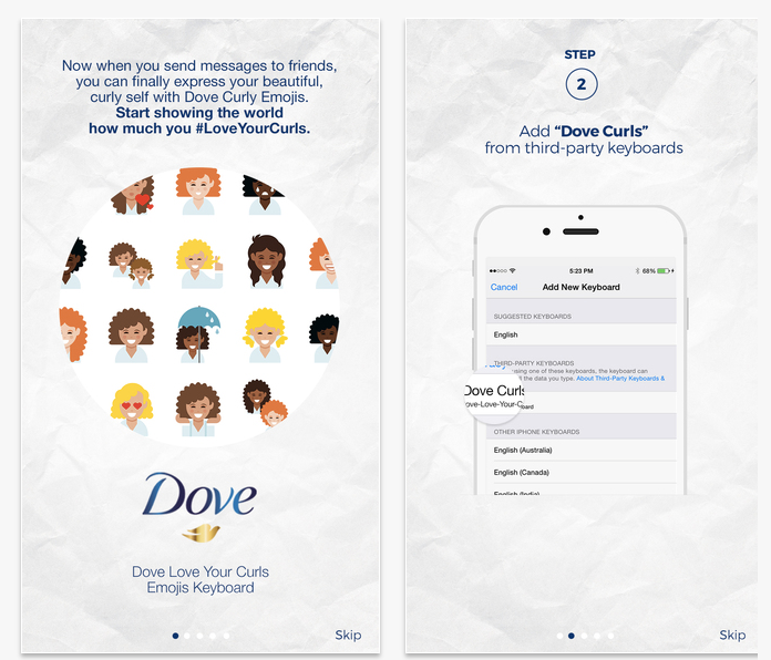 Dove Love Your Curls emoji keyboard app 