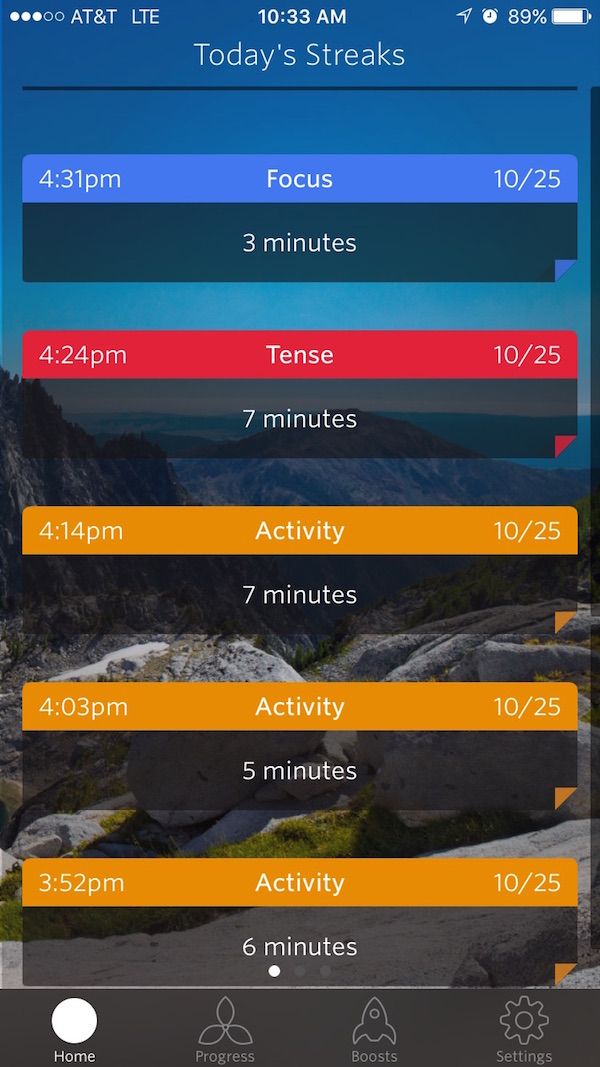 The Spire app tracks your streaks of calm, focus, tension, and activity.