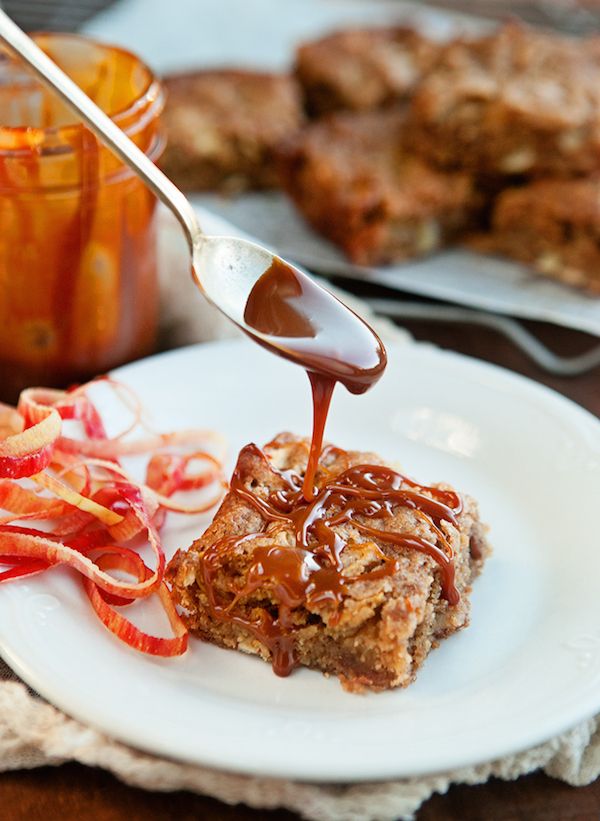 Caramel Apple flavored recipes: Apple Cinnamon Blondies with Caramel Sauce recipe at Some the Wiser. 