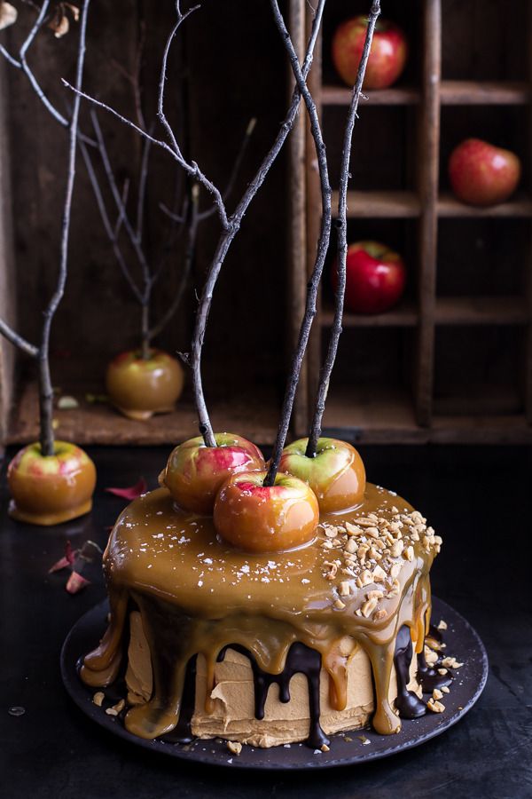This Salted Caramel Apple Snickers Cake is, hands down, the ultimate Halloween cake recipe | Half Baked Harvest