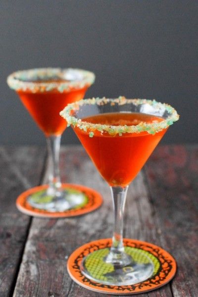 Halloween cocktail recipes: Candy Corn Martini with Pop Rocks rim | Boulder Locavore