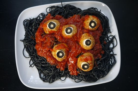 "Worms and Eyeballs" for a creepy (but not gross!) easy Halloween dinner idea | One Hungry Mama