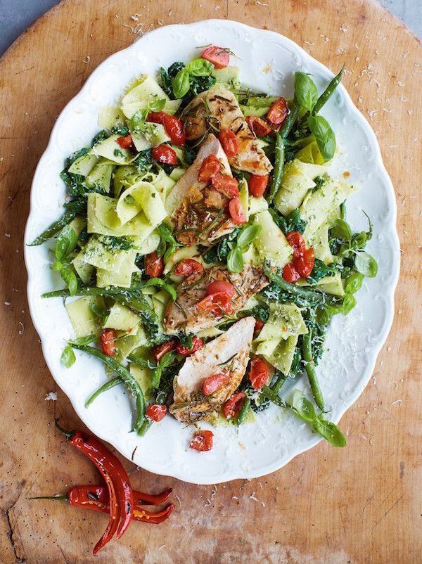 One of Jamie Oliver's quick meals, this Pesto Pasta with Chicken comes together in 30 minutes—or fewer 