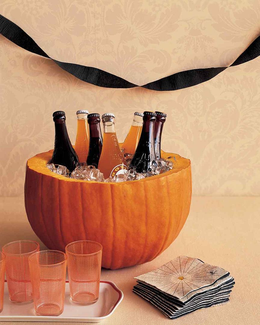 This Pumpkin Party Cooler is an easy Halloween party DIY that also uses up that pumpkin | Martha Stewart