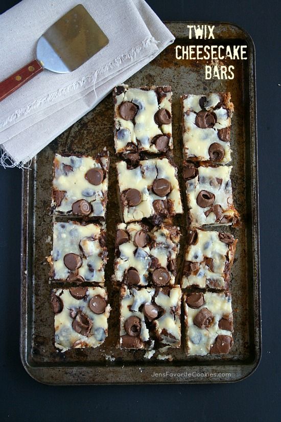 Have leftover Halloween candy? Make Twix Cheesecake Bars! | Jen's Favorite Cookies
