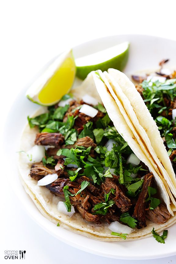 Make a huge batch of beef for these Barbacoa tacos and use the rest for nachos or taco salad | Gimme Some Oven