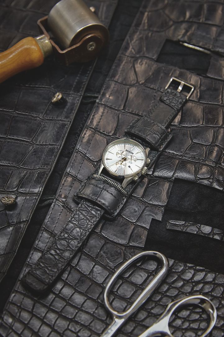 Nixon Rock LTD watch collection: uses upcycled pieces from Keith Richards' leather jacket in the band