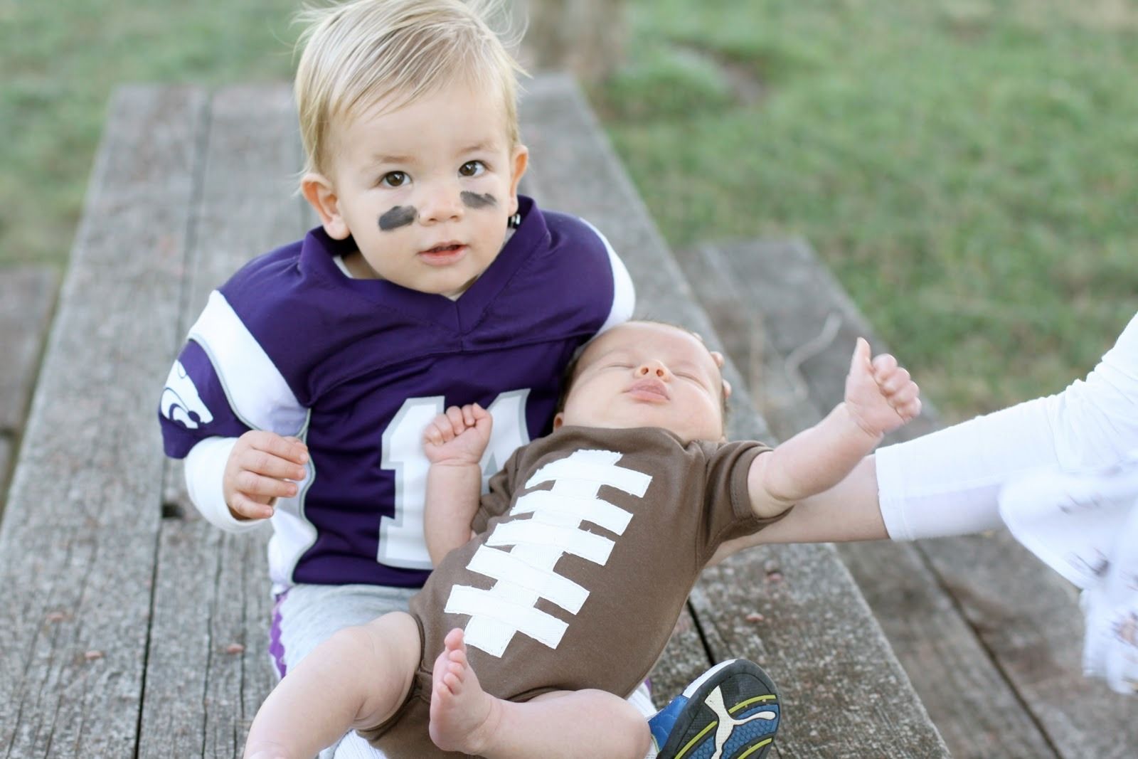 Creative sibling Halloween costumes: Football player and football at The Macs