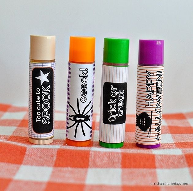 Non-candy Halloween Treats: Halloween lip balm labels from Thirty Handmade Days