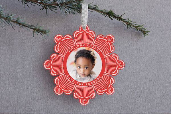 Gorgeously classic snowdust holiday ornament card designed by Chris Griffith at Minted