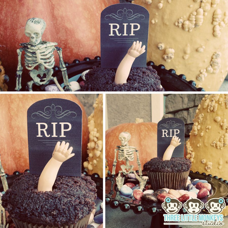 Zombie party ideas: Zombie cupcakes at Three Little Monkeys Studio