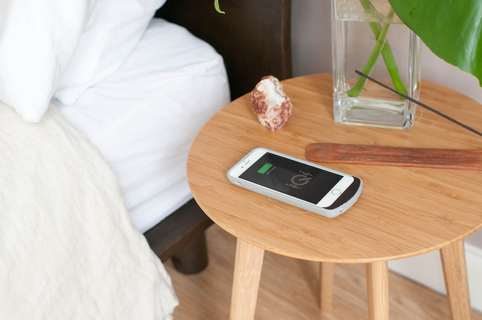 The Furniqi bamboo phone charging side table. No wires! Yes, you read that correctly. 