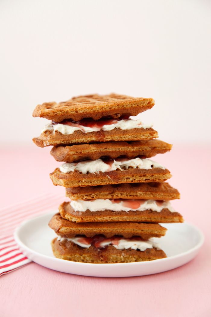 Nut free school lunch ideas: Strawberry Cream Cheese Waffle Sandwiches | Weelicious