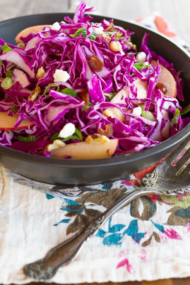 Red Cabbage Apple Salad is a lovely fall salad and Rosh Hashanah recipe | Tori Avery