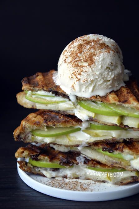 A fun twist on apple pie, this Apple Pie Panini makes a killer dessert—or decadent lunch! | Just a Taste