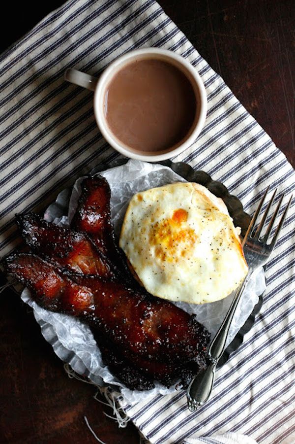 Coffee marinated bacon recipe at Indigo Scones. Yes, coffee-marinated bacon. 