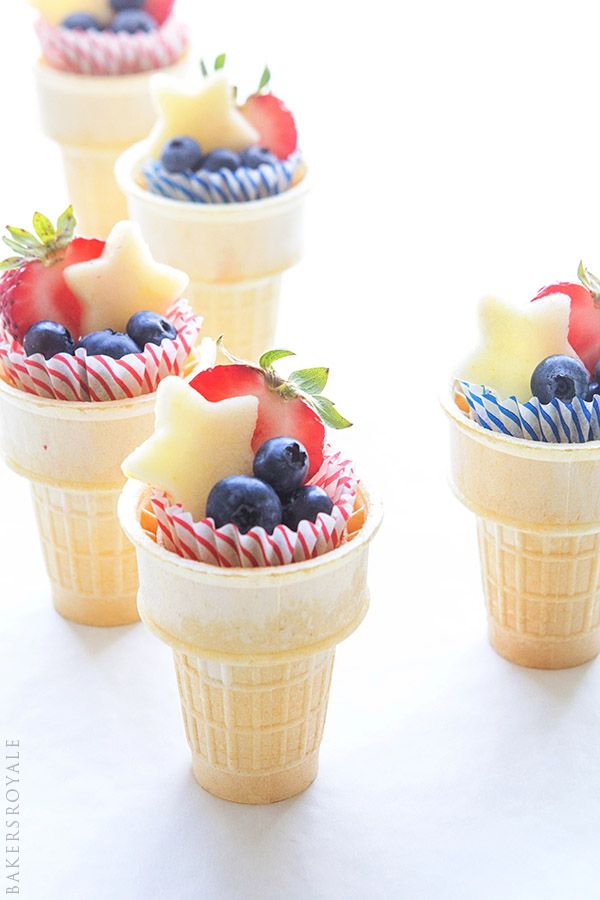 Impressive fruit recipes for a party: fill wafer cones with a cupcake liner and a festive mini fruit salad | Bakers Royale