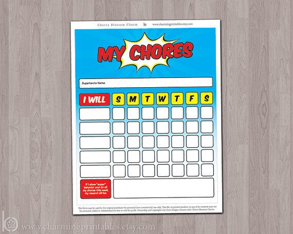 Superhero design printable chore chart for kids from Charming Printables on Etsy