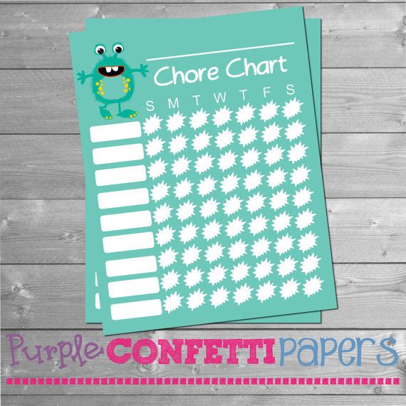 Monster printable chore chart for kids from Purple Confetti Papers on Etsy