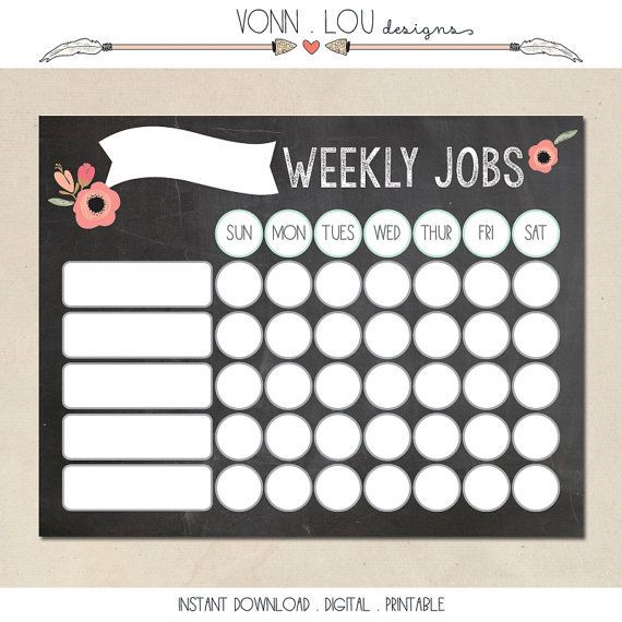 Pretty floral printable chore chart for kids from Vonn Lou Designs on Etsy